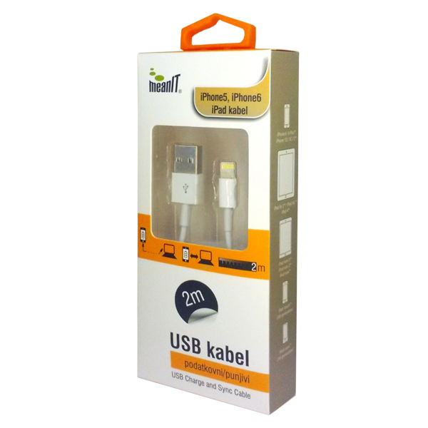 MeanIT USB kabl za Iphone 5 / 6, iPAD, dužina 2.0 metra, bijeli