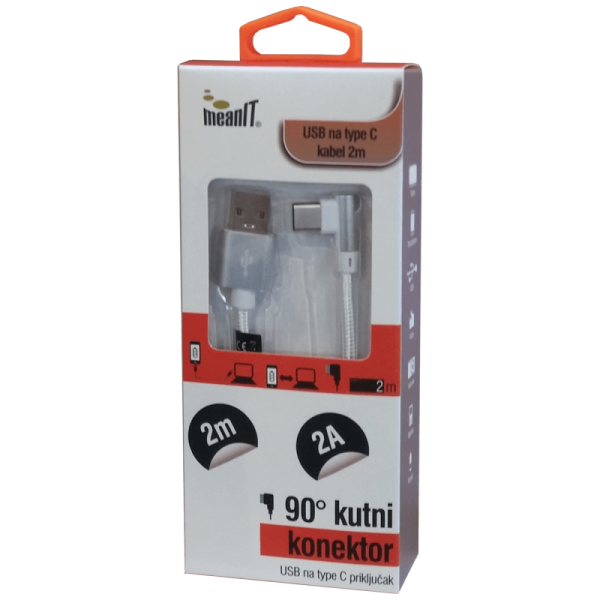 MeanIT USB kabl za smartphone USB type C, kutni 90°, 2 A