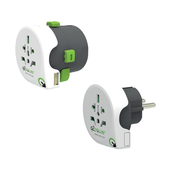 q2power Adapter, strujni, set, univerzalni + EU, USB