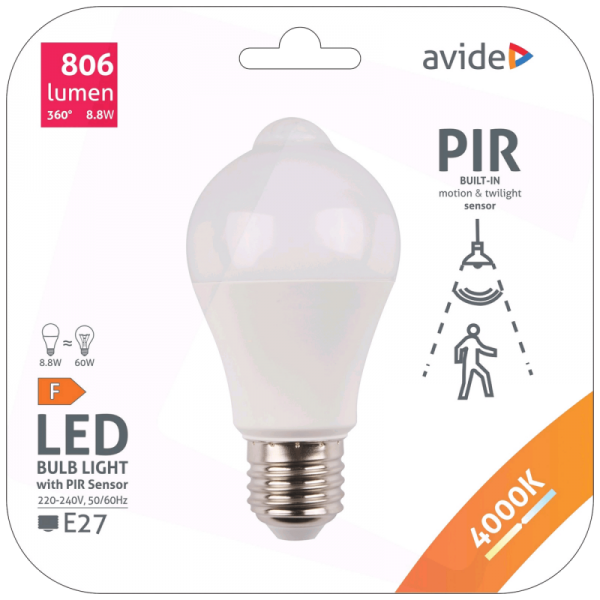 Avide Sijalica sa PIR senzorom, LED 8.8W, E27, 4000K