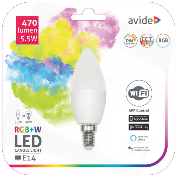 Avide Pametna sijalica, LED 5.5W, E14, RGB+W, WiFi