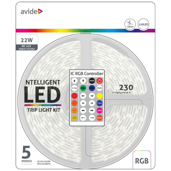 Avide LED traka sa daljinskim upravljačem,RGB,22W,12V,5 met.,IP65