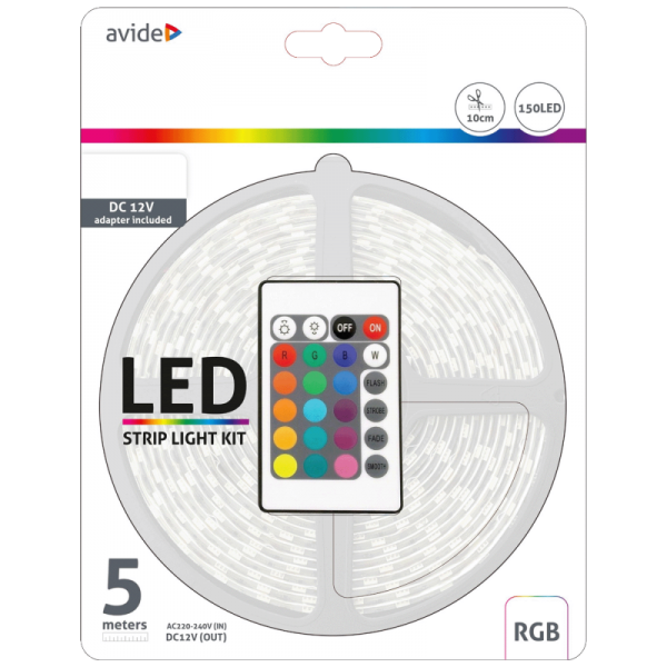 Avide LED traka sa daljinskim upravljačem, RGB, 7.2W, 12V, 5 met.