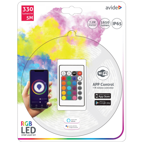 Avide LED traka sa daljinskim upravljačem,RGB,7.2W,12V,5 met.,WiFi