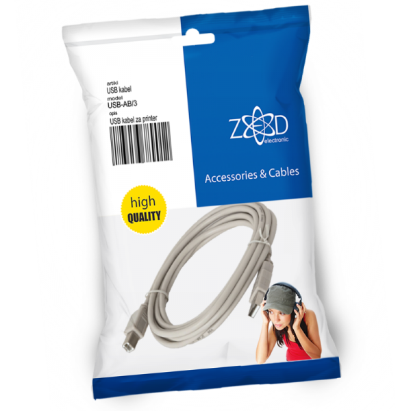 ZED electronic USB kabl za printer, dužina 3.0 metra - USB-AB/3