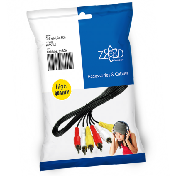 ZED electronic Činč kabl 1.5 met., 3 x RCA - AVK/1,5