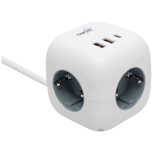home Produžni kabl, 3 utičnice, 2 x USB A, 1 x USB C, 1.5 met.