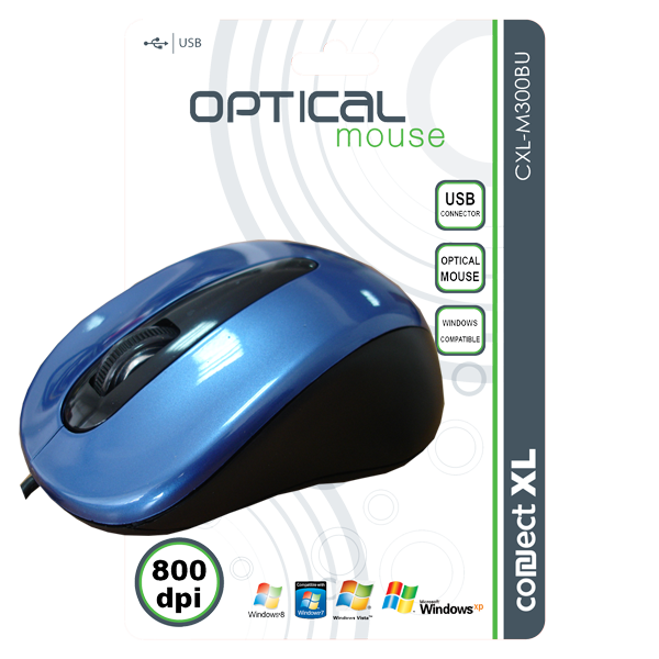 Connect XL Miš optički,  800dpi, USB, plava boja - CXL-M300BU