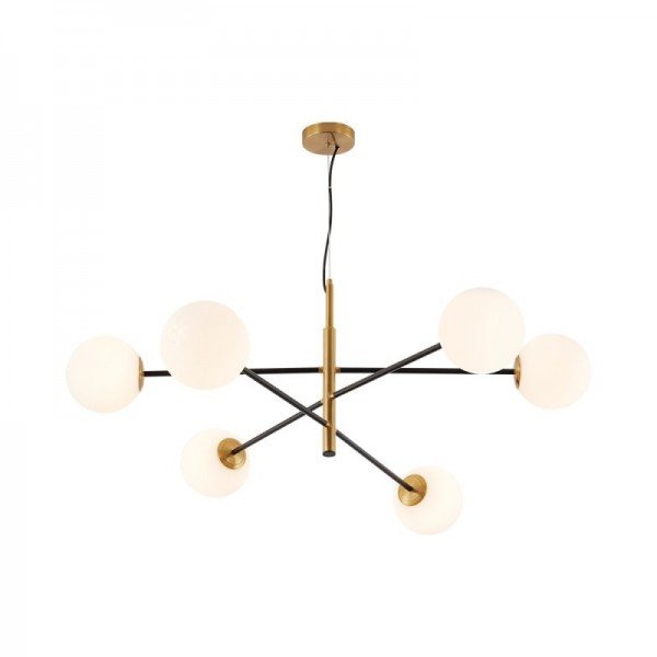 Braytron Opal staklo, BRY-S012R-6H-6xG9-OPL-GLD-PENDANT LIGHT, BV01-00111