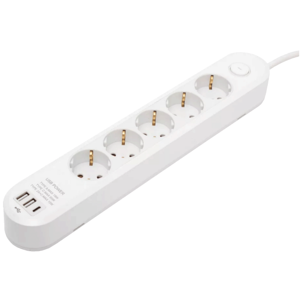 home Produžni kabl, 5 utičnica, 1.5mm², USB, 3 met.