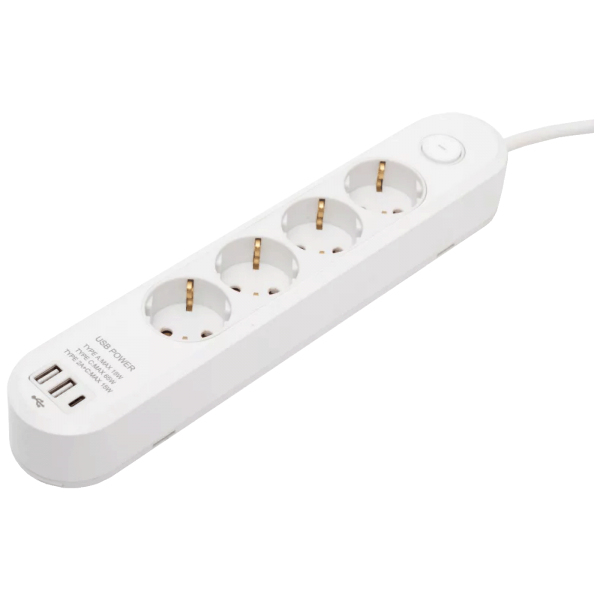 home Produžni kabl, 4 utičnice, 1.5mm², USB, 1.5 met.