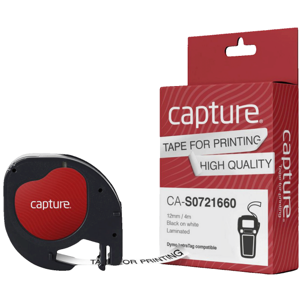 Capture Traka za LetraTag, 12 mm, 4 met., crni tekst / bijela  traka