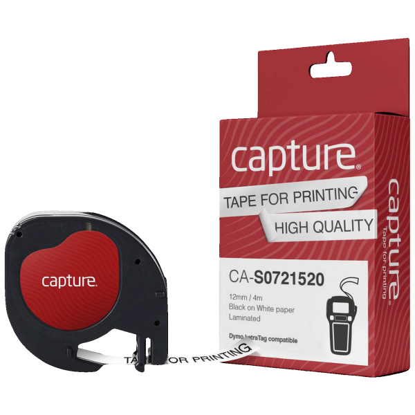 Capture Traka za LetraTag, 12 mm, 4 met., crni tekst / bijela traka