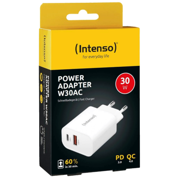 (Intenso) Punjač kučni, brzi, 1 x USB-A, 1 x UCB-C, 3A, 30W