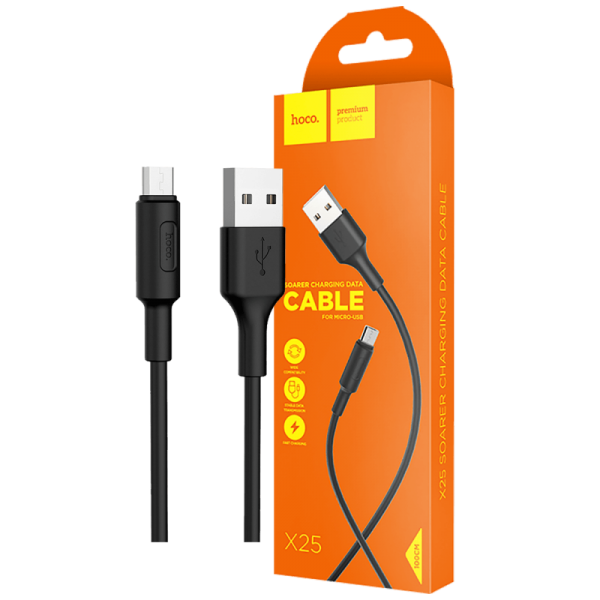 hoco. USB kabl za smartphone, micro USB kabl, 1 met., 2 A, crna