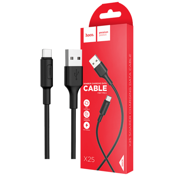 hoco. USB kabl za smartphone, USB type C kabl, 1 met., 2 A, crna
