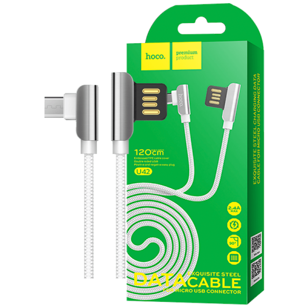 hoco. USB kabl za smartphone, micro USB, 1.2 met., 2.4 A, bijela