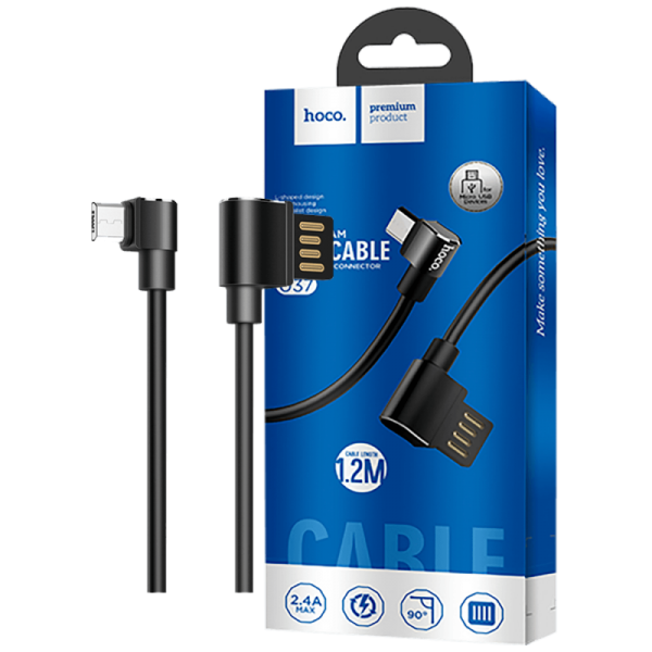 hoco. USB kabl za smartphone, micro USB, kutni 90°, 1.2 met,crna