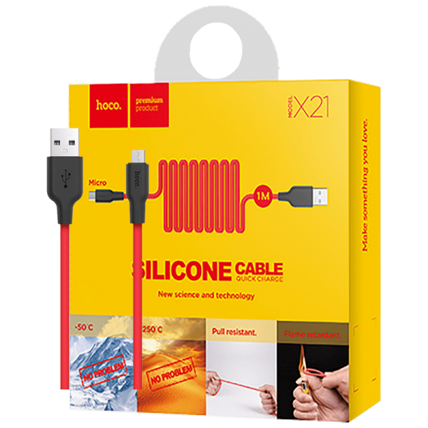 hoco. USB kabl za smartphone,silikonski,1.2 met,2 A, crno/crvena