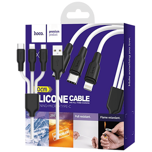 hoco. USB kabl, 3in1, microUSB, type C, Lightning, 1.2 met., 2 A