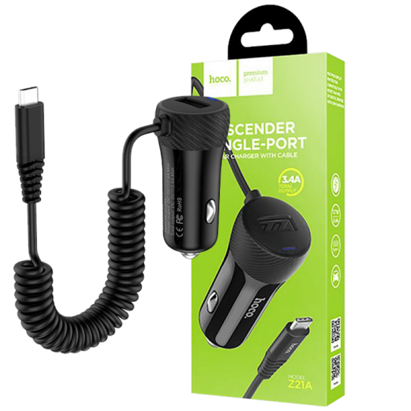 hoco. Auto punjač sa micro USB kabelom, 1 x USB,  2.4 A max.