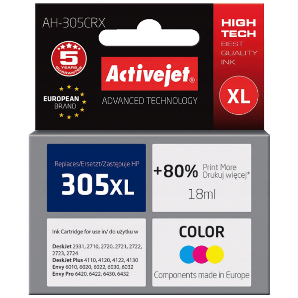 Activejet Tinta za printer, HP 305XL, boje, zapremina 18 ml.