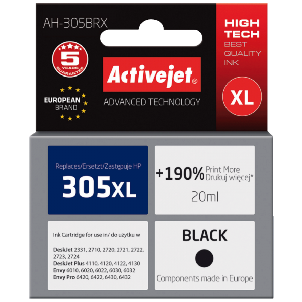 Activejet Tinta za printer, HP 305XL, crna, zapremina 20 ml.