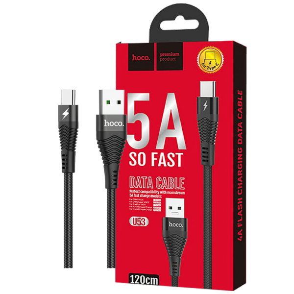 hoco. USB kabl za smartphone, USB type C, 1.2 met., 5 A, crna