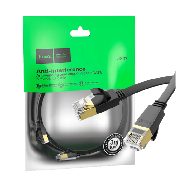 hoco. Mrežni kabl, CAT6, Gigabit Ethernet, flat, 3 met., crna
