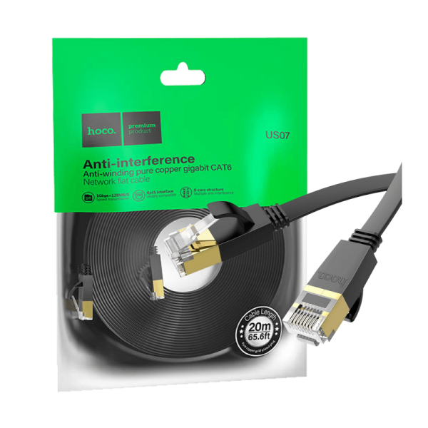 hoco. Mrežni kabl, CAT6, Gigabit Ethernet, flat, 20 met., crna