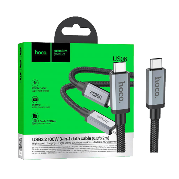 hoco. USB kabl za smartphone, 100W, US06, USB3.2 type C,  2 met.
