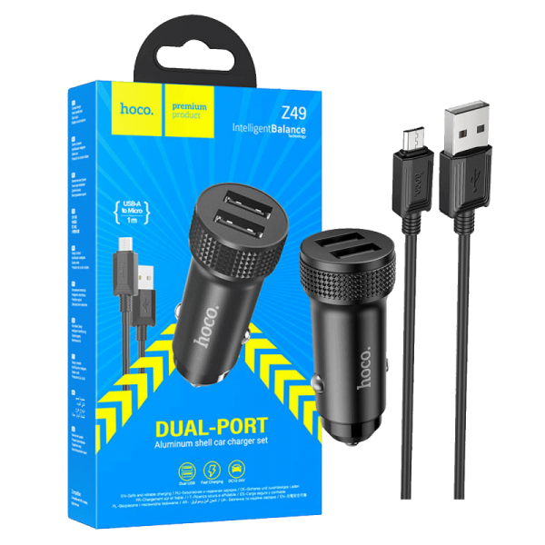 hoco. Auto punjač sa microUSB kabelom, 2 x USB, 2.4 A, 12W