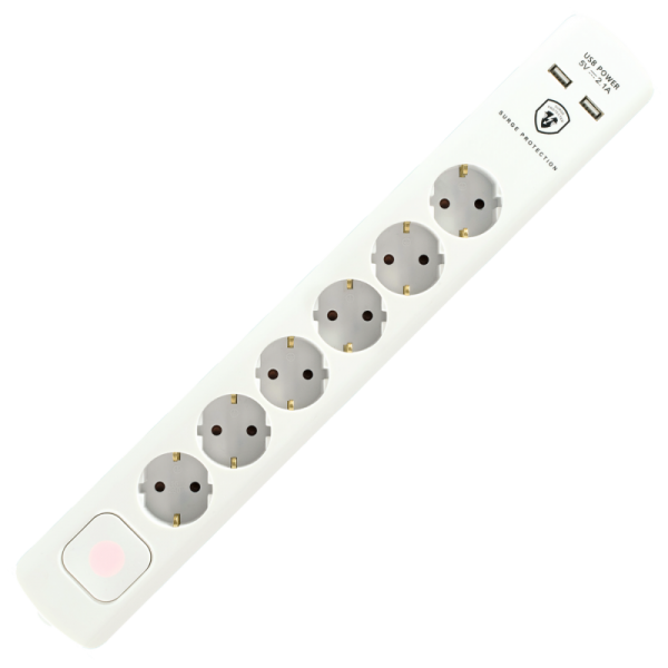 home Produžni kabl sa zaštitom, 6 utičnica, 1.5mm², 1,4 met, USB