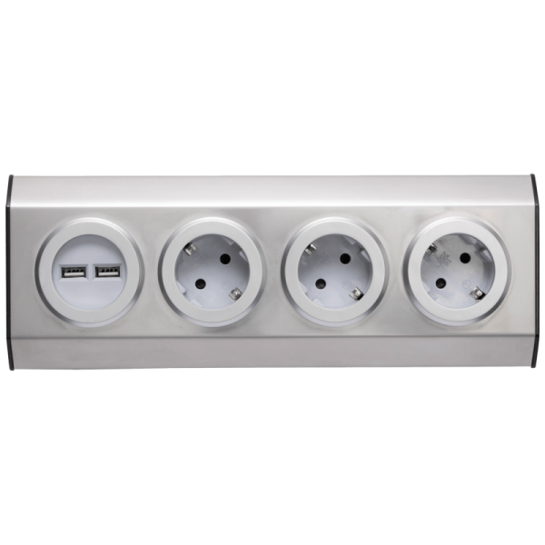home Strujni razdjeljnik sa 3 utičnice + USB, INOX - KNV 03/USB