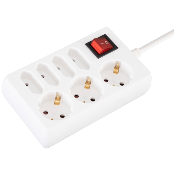 home Produžni kabl, 3 + 4 utičnice, 1.0mm², 1.5 met, bijeli