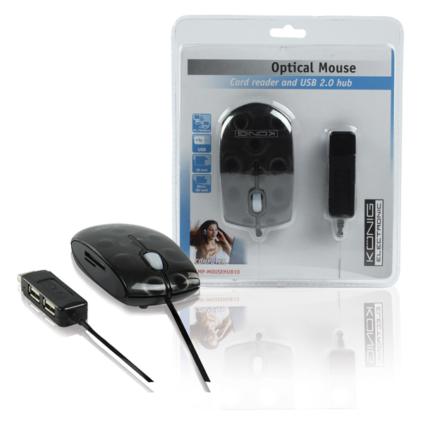 Konig Optički miš 800dpi + 2 x USB HUB i čitačem kartica